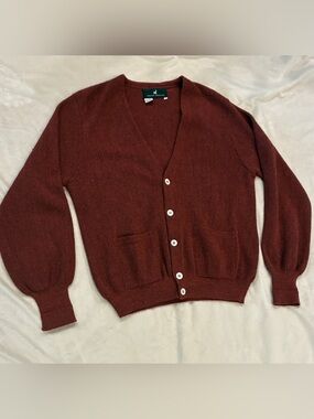 Peruvian Connection Vintage Men’s Burgundy Button-Front V-Neck Cardigan